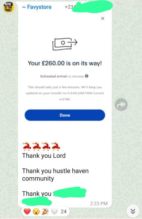 WhatsApp testimonial screenshot
