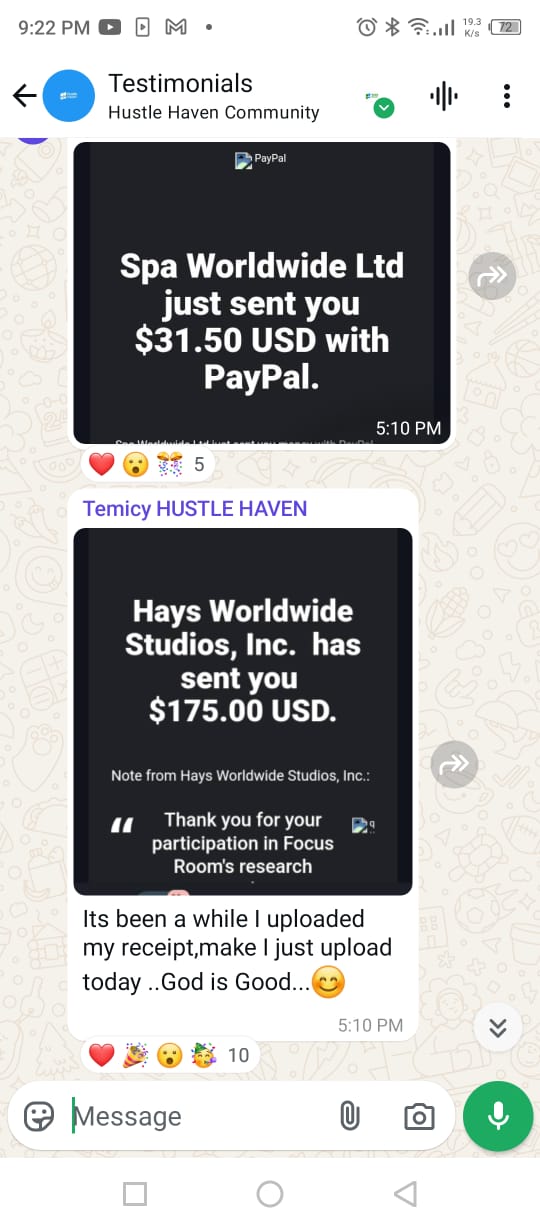WhatsApp testimonial screenshot