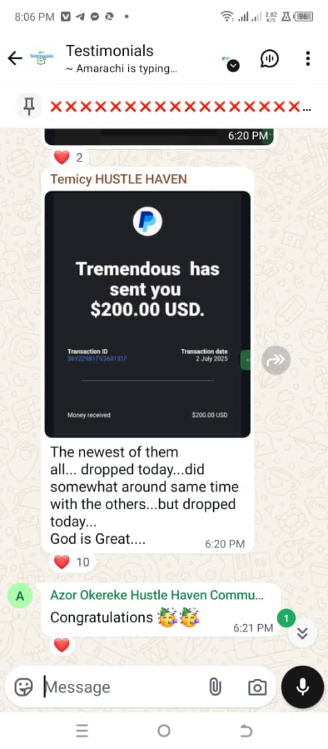 WhatsApp testimonial screenshot